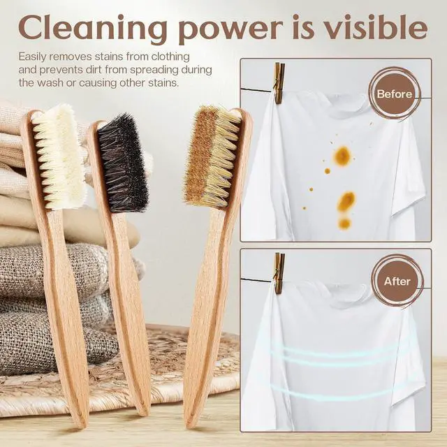 Alt view image 7 of 7 - 3 Pcs Wood Laundry Stain Brush Stain Remover Brushes with Boar Bristle Small Stain Brush for Clothes for Scrubbing Stains from Furniture Fabric Leather(3 Pcs C)