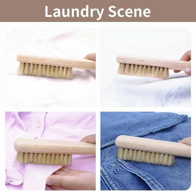 Alt view image 5 of 7 - Wood Laundry Stain Brush with Boar Bristle, Tough Stain Remover for Delicate Fabric, Cotton, Linens, and Shoes, Laundry Scrub Brush for Fresh and Clean Fabric