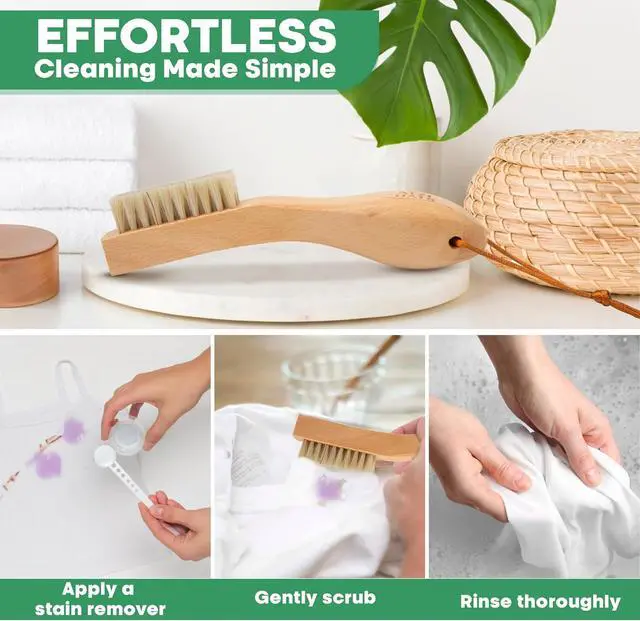 Alt view image 4 of 7 - Laundry Brush Stain Remover Scrubber with Soft White Boar Bristles for Delicate Baby Clothes, Compact Design, Pre-Treat Clothing, Shoes and Fabrics