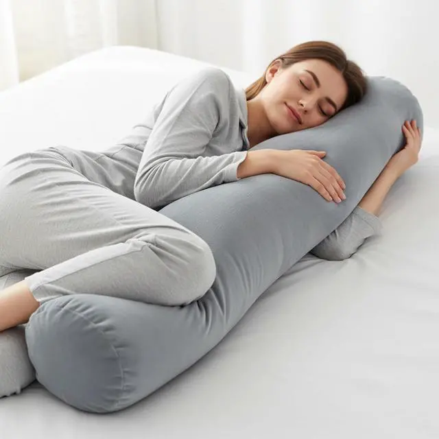 Alt view image 5 of 7 - Long Round Body Pillow Cover, 7.9 x 35 Inch Soft Velvet Body Pillow Long Bodys Pillowcases with Zipper Closure Dark Gray Round Bolster Pillowcases for Bedroom Living Room Pillow Insert Not Included