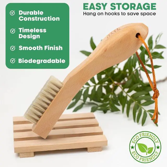 Alt view image 5 of 7 - Laundry Brush Stain Remover Scrubber with Soft White Boar Bristles for Delicate Baby Clothes, Compact Design, Pre-Treat Clothing, Shoes and Fabrics