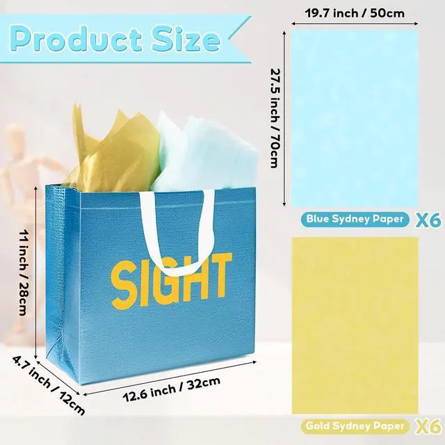 Alt view image 2 of 6 - H1vojoxo 5 Senses Gift Bags - 5PCS Non Woven Laser Large Capacity Gift Handbags with Blue and Gold Tissue Papers for Men, Women, Him Her Birthday, Anniversary, Wedding, Graduation, Valentine's Day