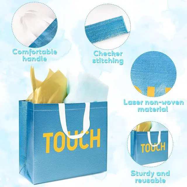 Alt view image 3 of 6 - H1vojoxo 5 Senses Gift Bags - 5PCS Non Woven Laser Large Capacity Gift Handbags with Blue and Gold Tissue Papers for Men, Women, Him Her Birthday, Anniversary, Wedding, Graduation, Valentine's Day