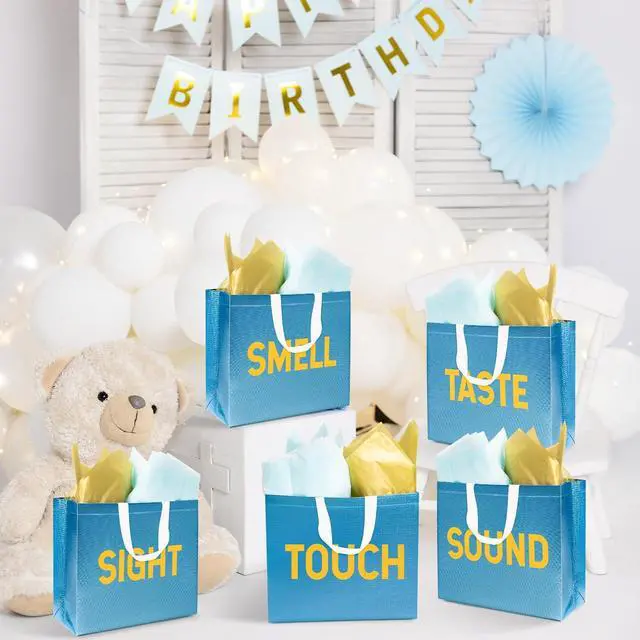 Alt view image 5 of 6 - H1vojoxo 5 Senses Gift Bags - 5PCS Non Woven Laser Large Capacity Gift Handbags with Blue and Gold Tissue Papers for Men, Women, Him Her Birthday, Anniversary, Wedding, Graduation, Valentine's Day
