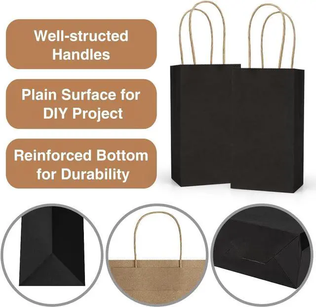 Alt view image 3 of 7 - Poever Small Kraft Paper Bags 25 Pack Mini Black Paper Bags 3.5x2.4x6.7 Small Gift Bags with Handles Bulk for Party Favor Business