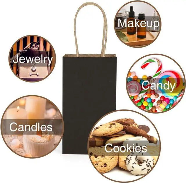 Alt view image 4 of 7 - Poever Small Kraft Paper Bags 25 Pack Mini Black Paper Bags 3.5x2.4x6.7 Small Gift Bags with Handles Bulk for Party Favor Business
