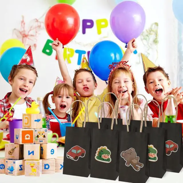 Alt view image 5 of 7 - Poever Small Kraft Paper Bags 25 Pack Mini Black Paper Bags 3.5x2.4x6.7 Small Gift Bags with Handles Bulk for Party Favor Business