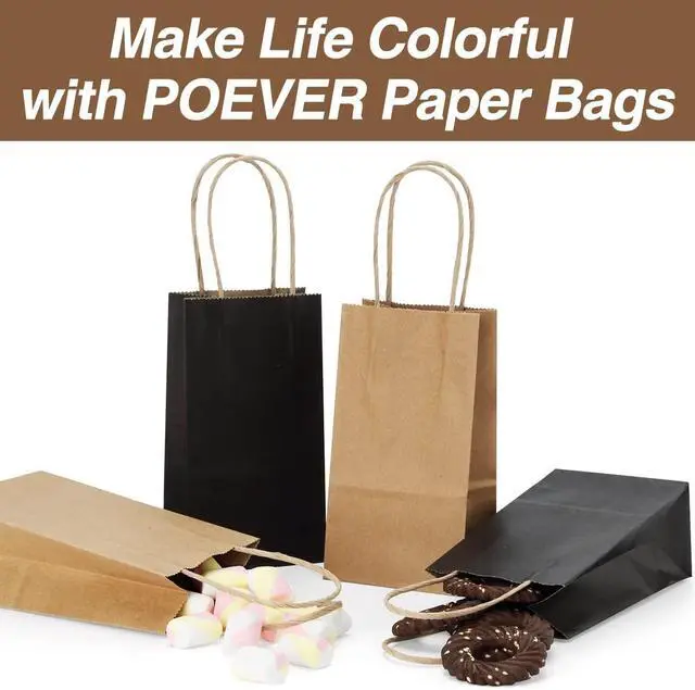 Alt view image 6 of 7 - Poever Small Kraft Paper Bags 25 Pack Mini Black Paper Bags 3.5x2.4x6.7 Small Gift Bags with Handles Bulk for Party Favor Business