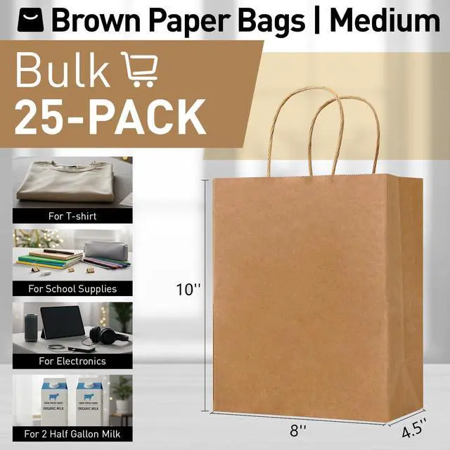 Alt view image 2 of 7 - SUNCOLOR Brown Kraft Paper Gift Bags with Twisted Handles, 8x4.5x10 Inch, Medium, 25 Pack, for Shopping, Party Favors, Wedding