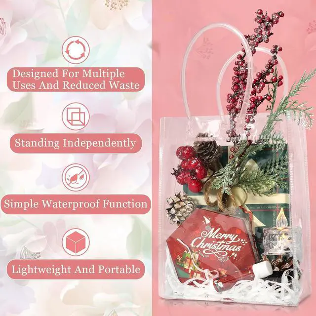 Alt view image 5 of 7 - WhizToys PVC Clear Gift Bags with Handles, 12 PCS, 5.9x7.9x2.8In