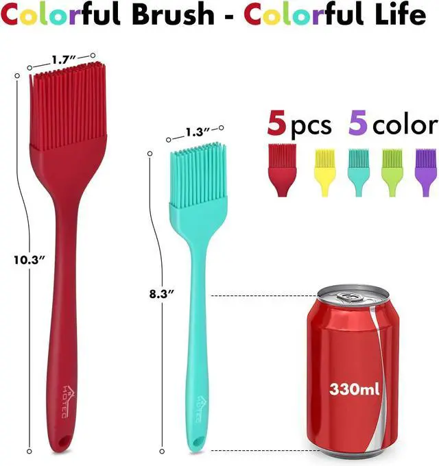 Alt view image 2 of 7 - HOTEC 600 Heat Resistant BPA Free Silicone Marinading Meat Grill Basting Pastry Brush for Oil Butter Sauce Sausages Desserts Turkey Baster Grill Barbecue, Multicolor