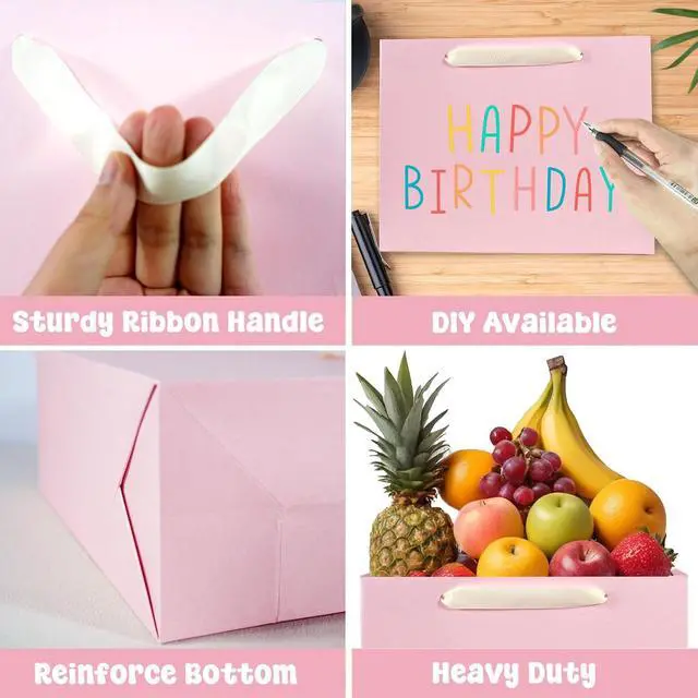 Alt view image 4 of 6 - Padiaet 6 Pack Medium 10.5"x4"x8.1" Pink Gift Bags with Tissue Papers, Kraft Shopping Bags with Ribbon Handles, Retail Wrapping Set for All Occasions
