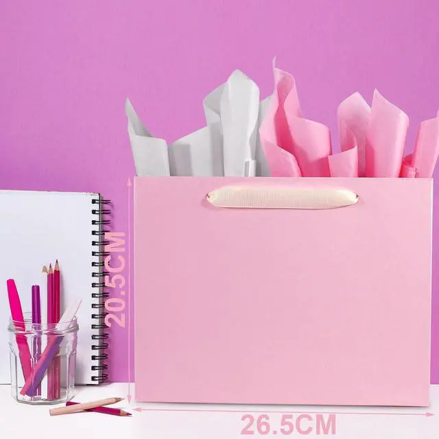 Alt view image 6 of 6 - Padiaet 6 Pack Medium 10.5"x4"x8.1" Pink Gift Bags with Tissue Papers, Kraft Shopping Bags with Ribbon Handles, Retail Wrapping Set for All Occasions