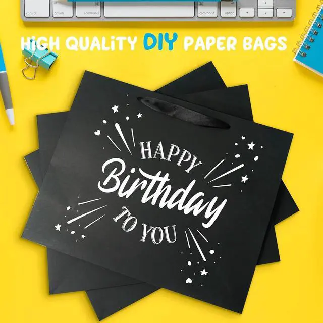 Alt view image 4 of 6 - 6 Pack Medium 10.5"x4"x8.1" Black Gift Bags with Tissue Papers, Kraft Shopping Bags with Ribbon Handles, Retail Wrapping Set for All Occasions
