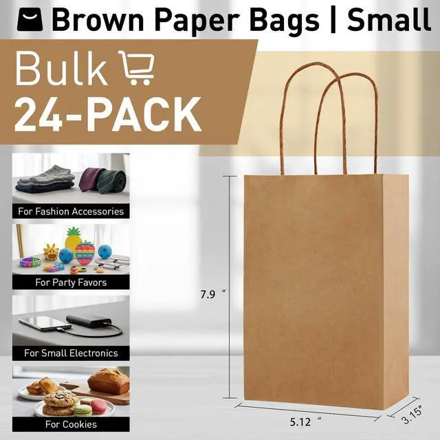 Alt view image 3 of 7 - SUNCOLOR 24-Pack Brown Gift Bags with Handles, 8" Small Paper Bags for Goodies, Rustic Weddings, Business Events, DIY Crafts, Party Favors & Shopping