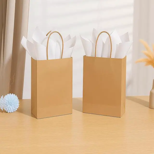 Alt view image 2 of 7 - SUNCOLOR 24-Pack Brown Gift Bags with Handles, 8" Small Paper Bags for Goodies, Rustic Weddings, Business Events, DIY Crafts, Party Favors & Shopping