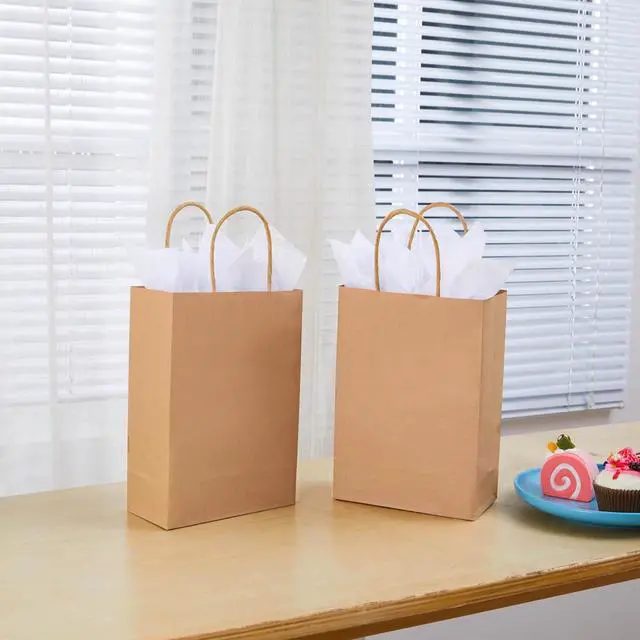 Alt view image 5 of 7 - SUNCOLOR 24-Pack Brown Gift Bags with Handles, 8" Small Paper Bags for Goodies, Rustic Weddings, Business Events, DIY Crafts, Party Favors & Shopping