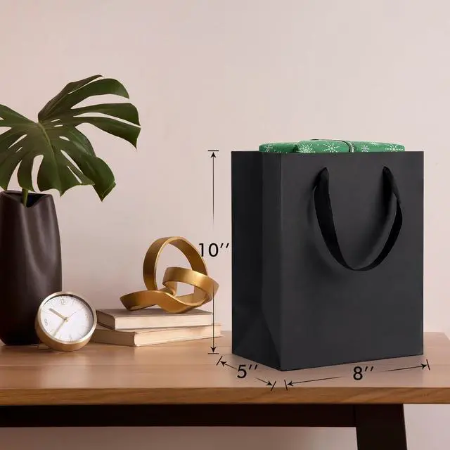 Alt view image 2 of 7 - PrimeSign Black Gift Bags with Handles, 6 Pack 8x5x10 Inch Paper Bags