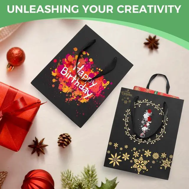 Alt view image 6 of 7 - PrimeSign Black Gift Bags with Handles, 6 Pack 8x5x10 Inch Paper Bags
