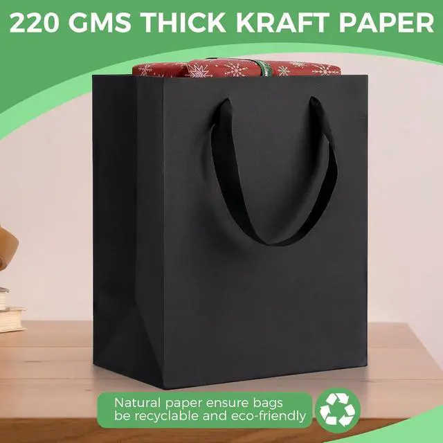 Alt view image 5 of 7 - PrimeSign Black Gift Bags with Handles, 6 Pack 8x5x10 Inch Paper Bags