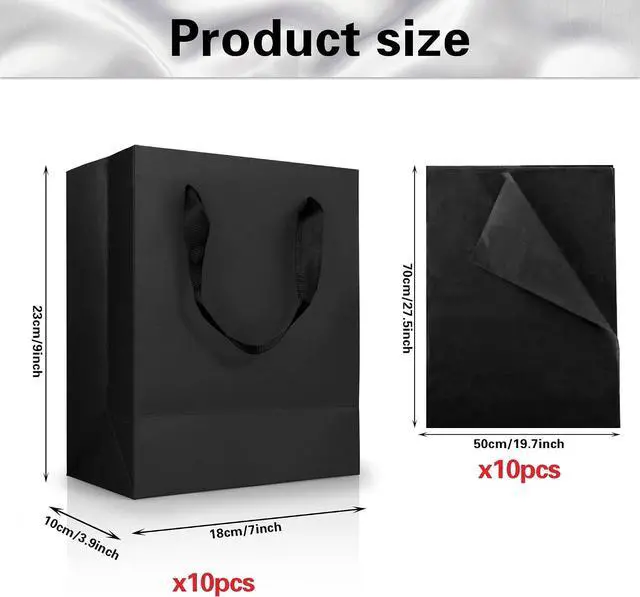 Alt view image 2 of 7 - KEEPARTY 9 inch Black Gift Bags with Ribbon Handles Kraft Paper Shopping Bags with Tissue Paper for Party Business Wedding Birthday Graduation Fathers Day (Black 9 Inches,)