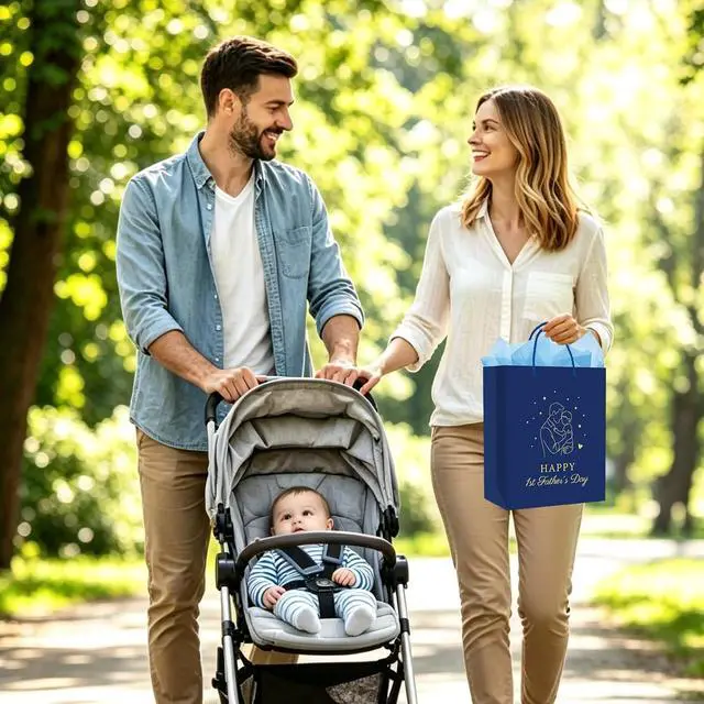Alt view image 4 of 7 - FaCraft First Fathers Day Gift Bag - Happy 1st Fathers Day Gift Bag with Tissue Paper and Handle 11.5" Navy Blue Gift Bags for First Time Dad Daddy to Be New Dad Husbands from Wife Baby Shower Favors