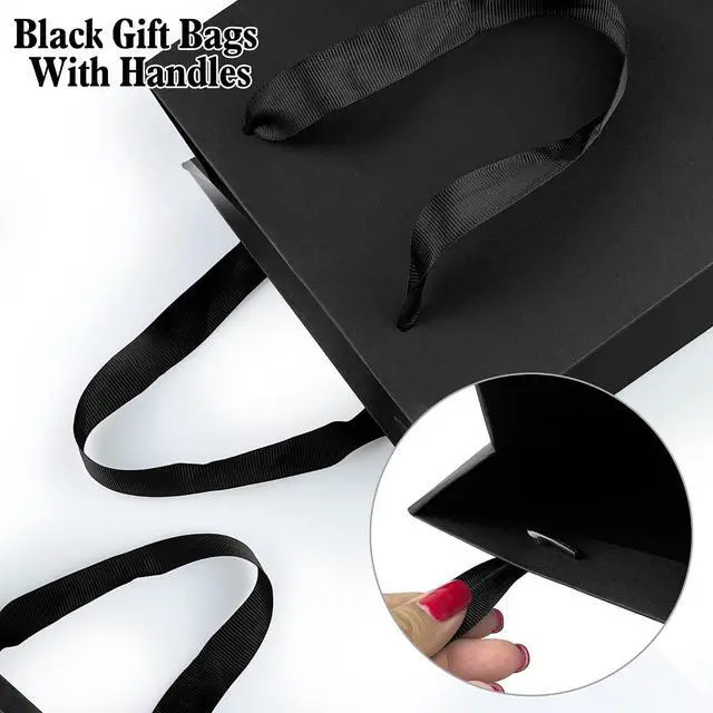 Alt view image 4 of 7 - KEEPARTY 9 inch Black Gift Bags with Ribbon Handles Kraft Paper Shopping Bags with Tissue Paper for Party Business Wedding Birthday Graduation Fathers Day (Black 9 Inches,)