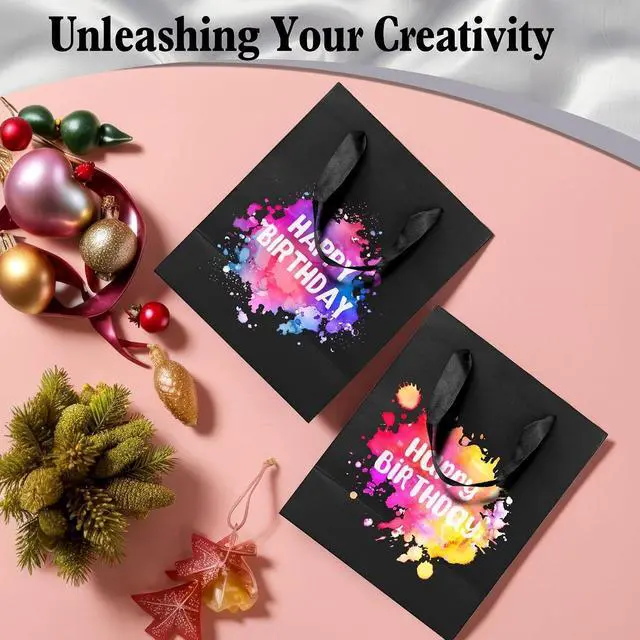 Alt view image 6 of 7 - KEEPARTY 9 inch Black Gift Bags with Ribbon Handles Kraft Paper Shopping Bags with Tissue Paper for Party Business Wedding Birthday Graduation Fathers Day (Black 9 Inches,)