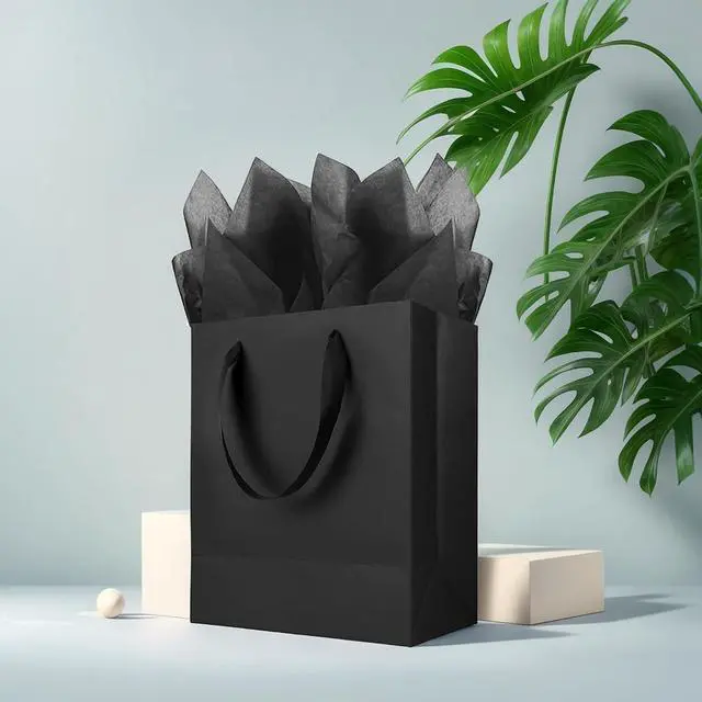 Alt view image 5 of 7 - KEEPARTY 9 inch Black Gift Bags with Ribbon Handles Kraft Paper Shopping Bags with Tissue Paper for Party Business Wedding Birthday Graduation Fathers Day (Black 9 Inches,)