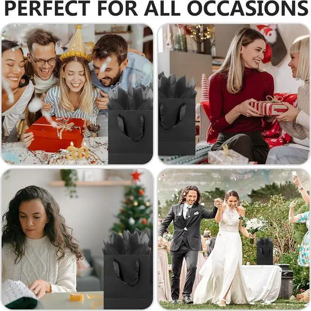 Alt view image 7 of 7 - KEEPARTY 9 inch Black Gift Bags with Ribbon Handles Kraft Paper Shopping Bags with Tissue Paper for Party Business Wedding Birthday Graduation Fathers Day (Black 9 Inches,)
