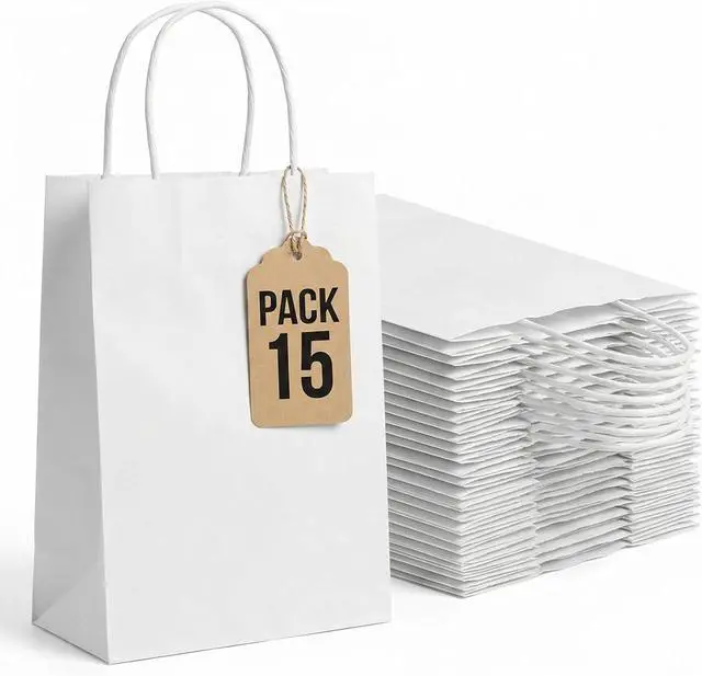 Main image of MAQIHAN White Gift Bags - 15 Pcs Small Kraft Gift Bags