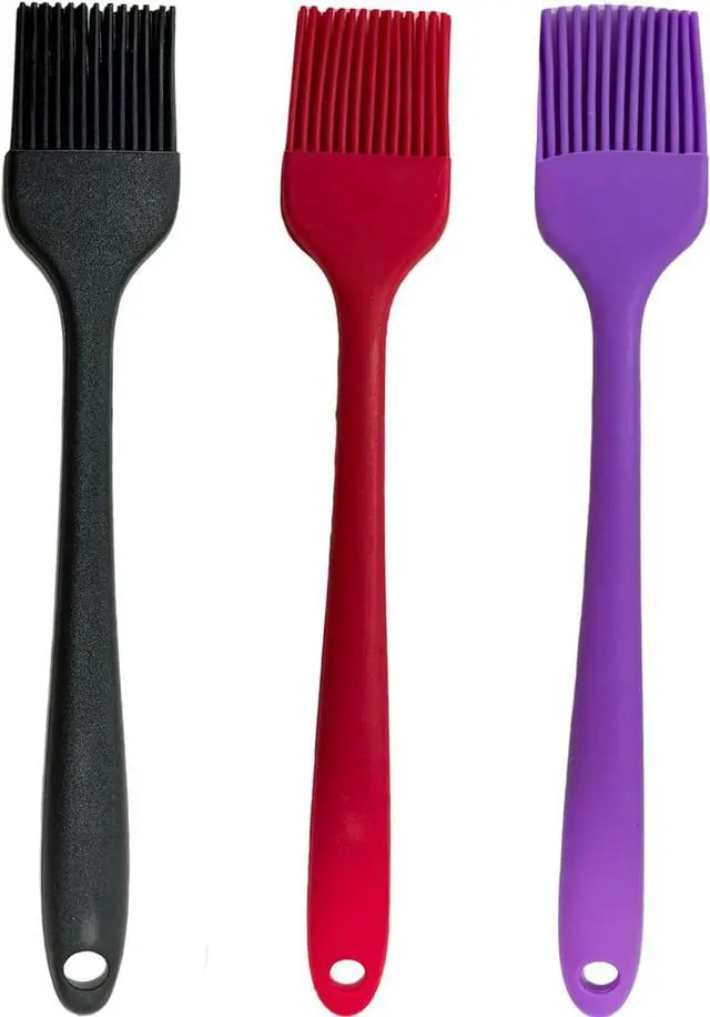 Main image of Pastry Brush For Baking,Silicone Basting Brush For Cooking,315°C Heat Resistant Food Brush for Oil & Sauce,Non-Shedding for Kitchen Butter Bread Meat Egg Wash Cake Baster(3pc Red Black Purple)