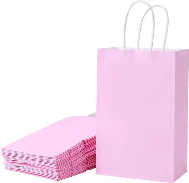 Main image of SUNCOLOR 12-Pack Pink Gift Bags with Handles, 7.9x5.12x3.15 Inches Kraft Paper Party Favor Bags for Baby Showers, Birthdays, Weddings