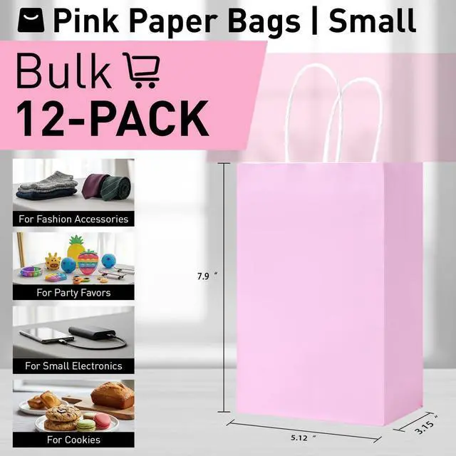 Alt view image 3 of 7 - SUNCOLOR 12-Pack Pink Gift Bags with Handles, 7.9x5.12x3.15 Inches Kraft Paper Party Favor Bags for Baby Showers, Birthdays, Weddings