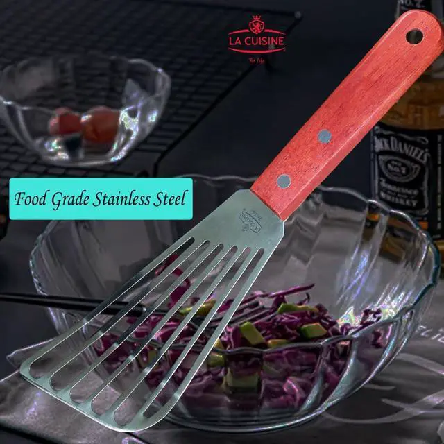 Alt view image 3 of 7 - La Cuisine Extra Flexible Stainless Steel Fish Slotted Spatula Turner with Beveled Edge Wood handle, 6.5" Blade, 11" Length for Flipping Fish, Eggs, Pancakes, Patties & Fries