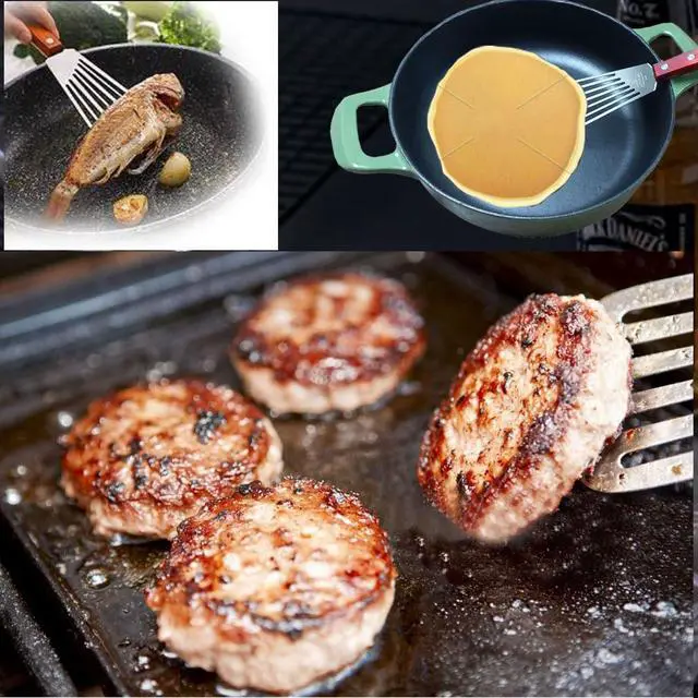 Alt view image 4 of 7 - La Cuisine Extra Flexible Stainless Steel Fish Slotted Spatula Turner with Beveled Edge Wood handle, 6.5" Blade, 11" Length for Flipping Fish, Eggs, Pancakes, Patties & Fries