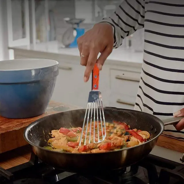 Alt view image 6 of 7 - La Cuisine Extra Flexible Stainless Steel Fish Slotted Spatula Turner with Beveled Edge Wood handle, 6.5" Blade, 11" Length for Flipping Fish, Eggs, Pancakes, Patties & Fries