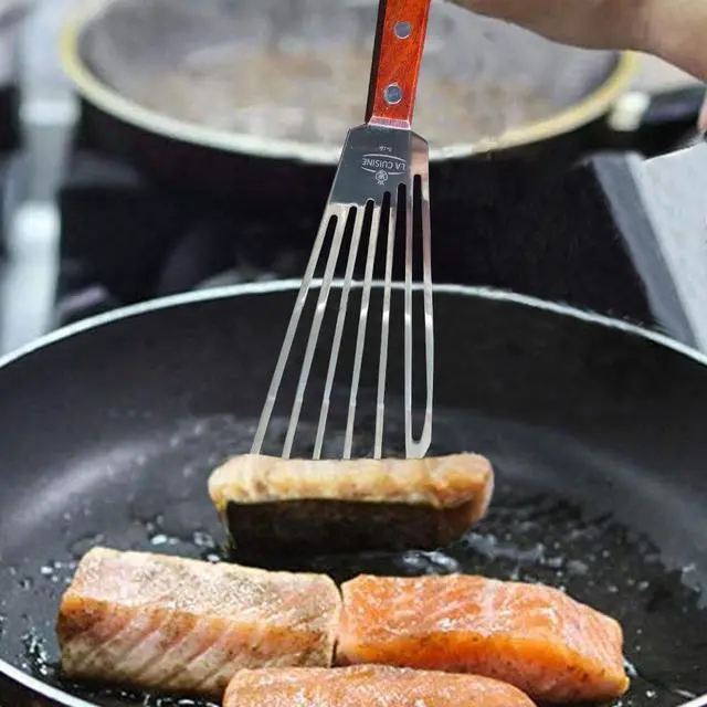 Alt view image 5 of 7 - La Cuisine Extra Flexible Stainless Steel Fish Slotted Spatula Turner with Beveled Edge Wood handle, 6.5" Blade, 11" Length for Flipping Fish, Eggs, Pancakes, Patties & Fries