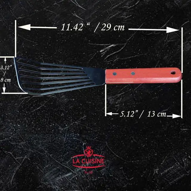 Alt view image 7 of 7 - La Cuisine Extra Flexible Stainless Steel Fish Slotted Spatula Turner with Beveled Edge Wood handle, 6.5" Blade, 11" Length for Flipping Fish, Eggs, Pancakes, Patties & Fries