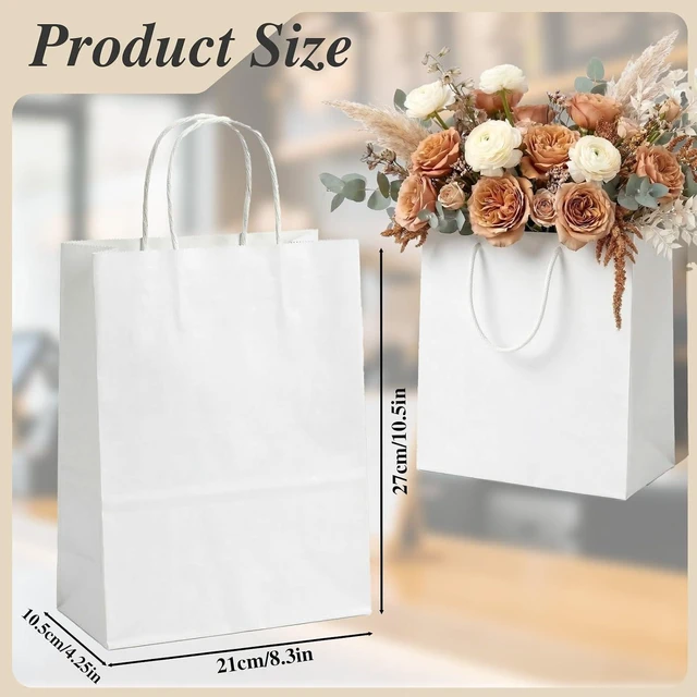 Alt view image 2 of 7 - DEWJDFSC 25Pcs White Paper Gift Bags with Handles Bulk Medium 8.3x4.3x10.5 Inch White Kraft Paper Bags for Gifts, Festival, Shopping, Retail, Party