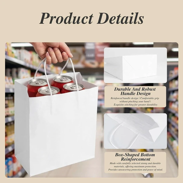 Alt view image 3 of 7 - DEWJDFSC 25Pcs White Paper Gift Bags with Handles Bulk Medium 8.3x4.3x10.5 Inch White Kraft Paper Bags for Gifts, Festival, Shopping, Retail, Party