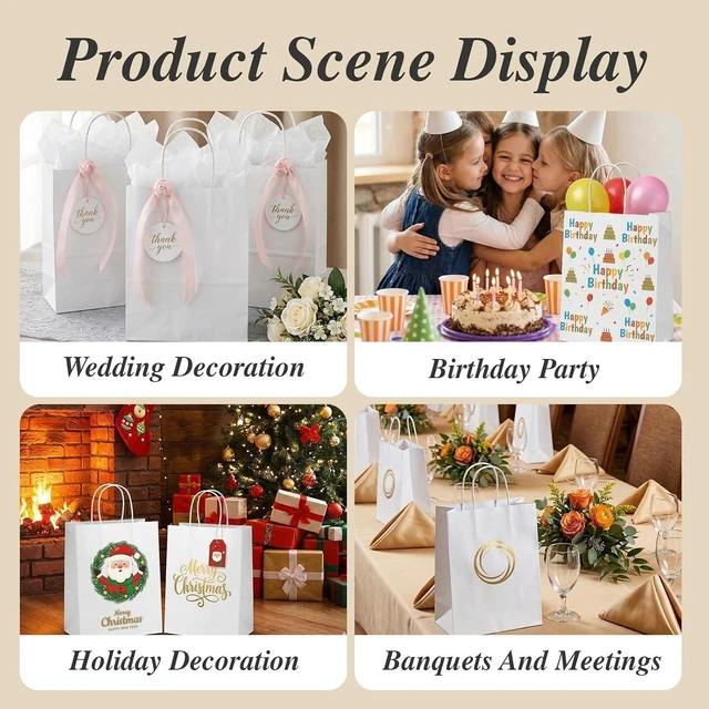 Alt view image 6 of 7 - DEWJDFSC 25Pcs White Paper Gift Bags with Handles Bulk Medium 8.3x4.3x10.5 Inch White Kraft Paper Bags for Gifts, Festival, Shopping, Retail, Party
