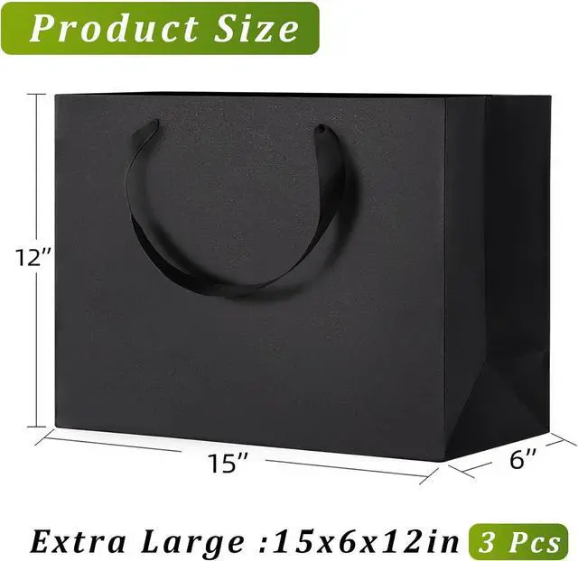 Alt view image 2 of 6 - GEGIBOA Extra Large Black Gift Bags with Handles, 3 Pack 15x6x12 Inch