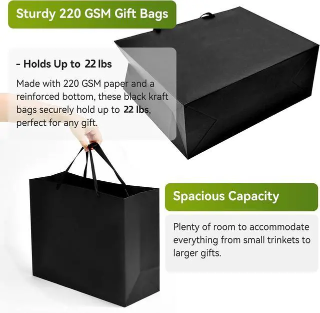 Alt view image 3 of 6 - GEGIBOA Extra Large Black Gift Bags with Handles, 3 Pack 15x6x12 Inch
