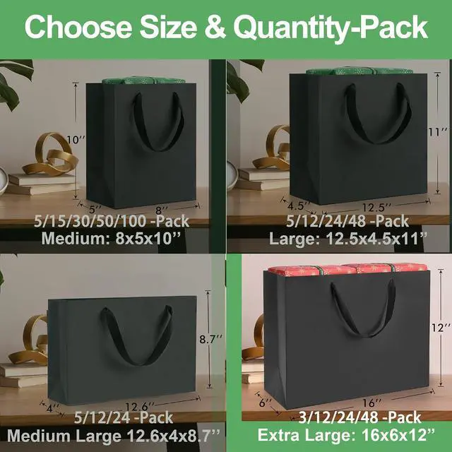 Alt view image 2 of 6 - MOXARYSU Extra Large Black Gift Bags: 16x6x12 Inch 3pcs Black Paper Bags With Handles Bulk For Party Shopping Birthday Wedding (XL-3)