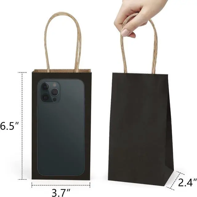 Alt view image 2 of 7 - Poever Small Kraft Paper Bags 25 Pack Mini Black Paper Bags 3.5x2.4x6.7 Small Gift Bags with Handles Bulk for Party Favor Business