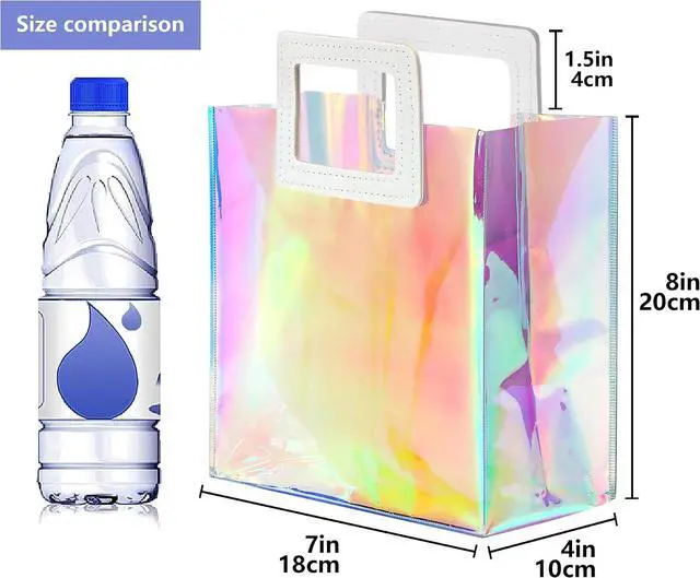 Alt view image 2 of 7 - KeerxunBag 1 Pack Holographic Gift Bags with Handles & 2 Tissue Paper Sheets Iridescent Transparent Reusable Bags for Women, Girls, Birthdays, WeddingsPink Gift Bag