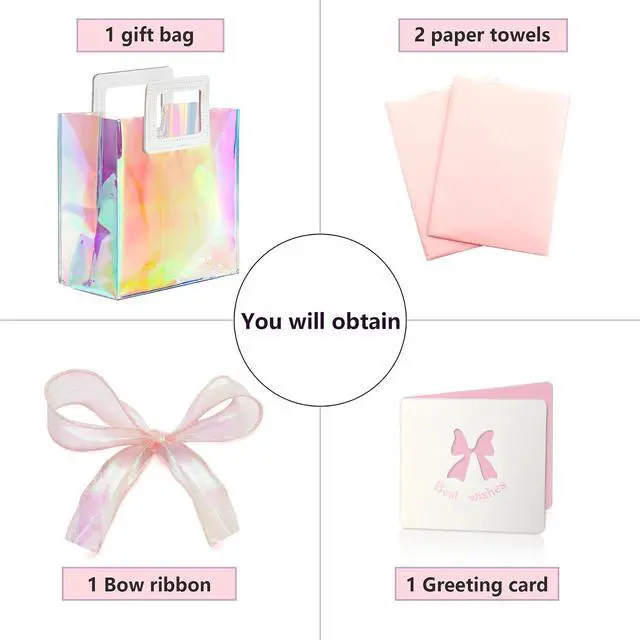 Alt view image 3 of 7 - KeerxunBag 1 Pack Holographic Gift Bags with Handles & 2 Tissue Paper Sheets Iridescent Transparent Reusable Bags for Women, Girls, Birthdays, WeddingsPink Gift Bag
