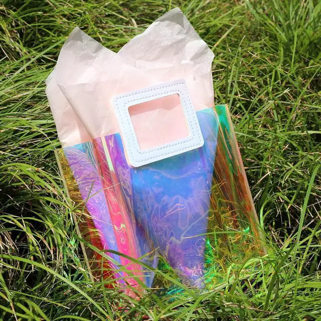 Alt view image 7 of 7 - KeerxunBag 1 Pack Holographic Gift Bags with Handles & 2 Tissue Paper Sheets Iridescent Transparent Reusable Bags for Women, Girls, Birthdays, WeddingsPink Gift Bag