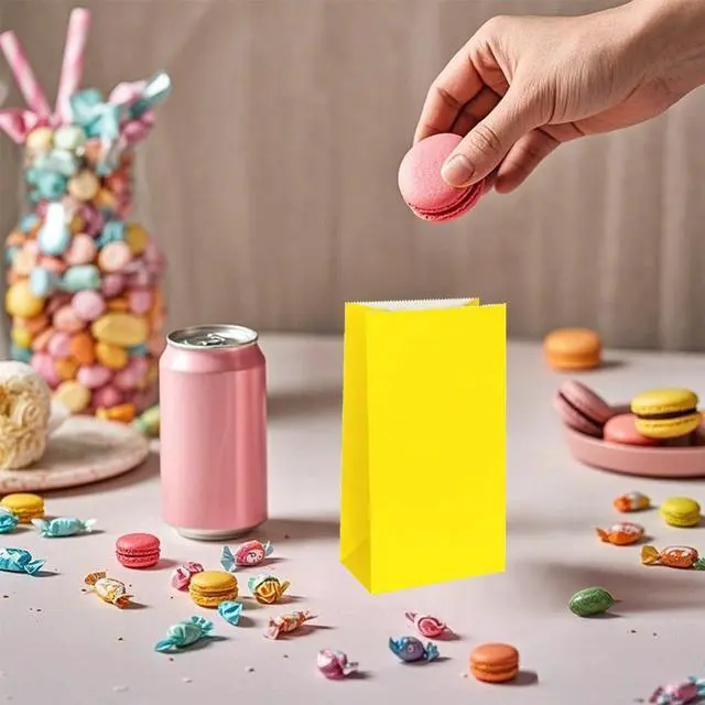 Alt view image 3 of 7 - KEYYOOMY Mini Yellow Paper Bags Yellow Party Favor Bags Small Party Goodie Bag Paper Lunch Bag (24 CT, 3.5 X 2.4 X 7.1 In)